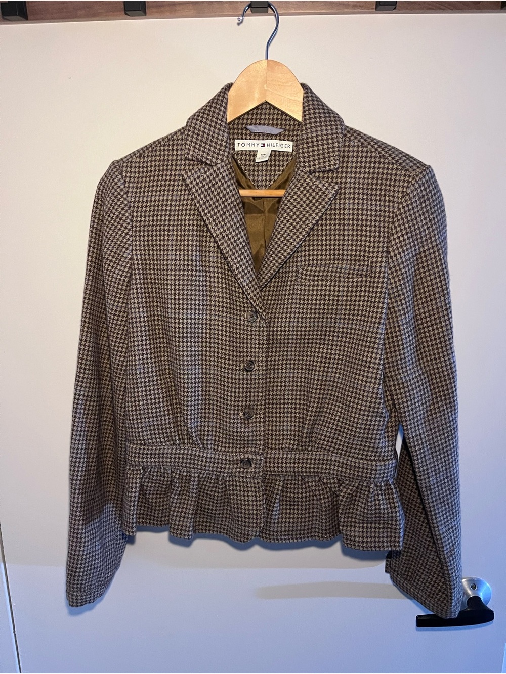 Tommy Hilfiger Vintage Size Small Women's Brown Houndstooth Peplum Jacket